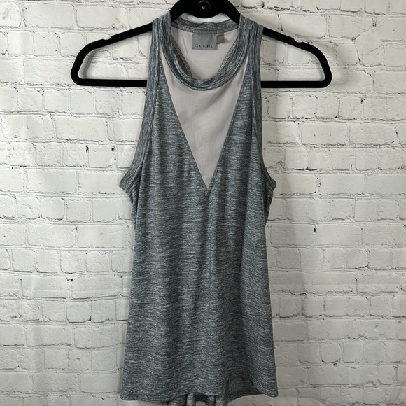 Athleta Utopia Tank Top Womens M Medium Mesh Racerback Gray Athletic Stretch - Picture 2 of 5